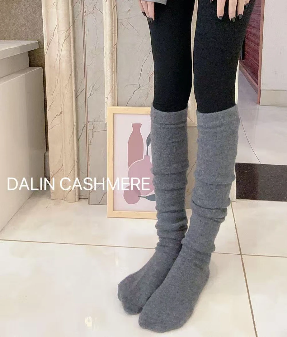 【100山羊绒】轻奢254626-时尚百搭舒适过膝长筒针织羊绒袜