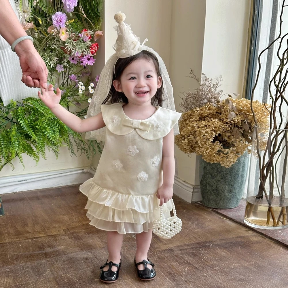 女童公主裙生日周岁礼服裙2025新款夏装小童女宝宝洋气背心连衣裙