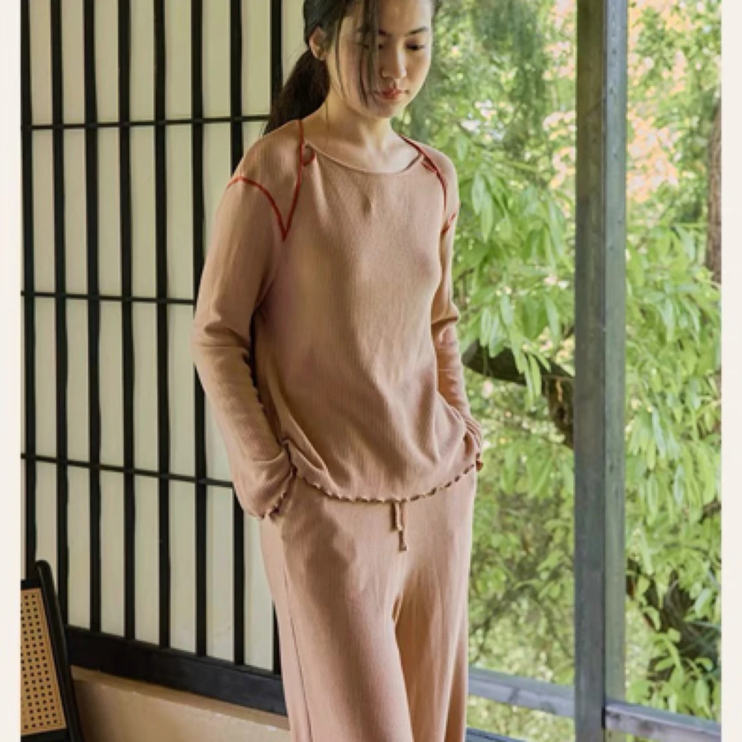 朵朵可可25秋冬女士套头长袖长裤纯色新款家居服休闲圆领套装睡衣