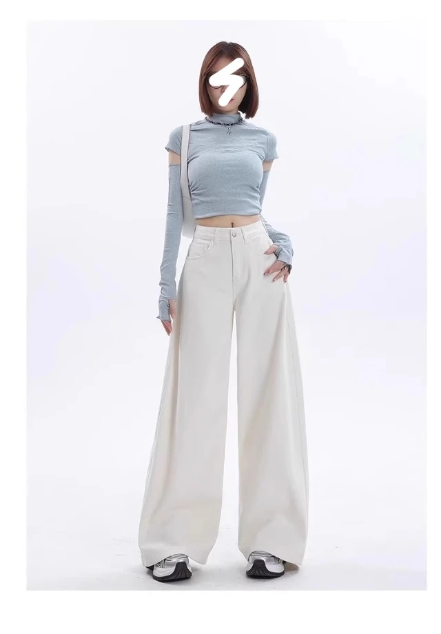 2025高腰显瘦阔腿牛仔裤百搭高腰女夏季新款胖mm宽松高端直筒裤子