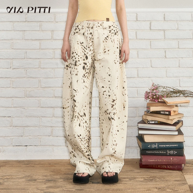 ViaPitti【达人专享】设计感不规则廓形豹纹阔腿休闲裤VIAAP113