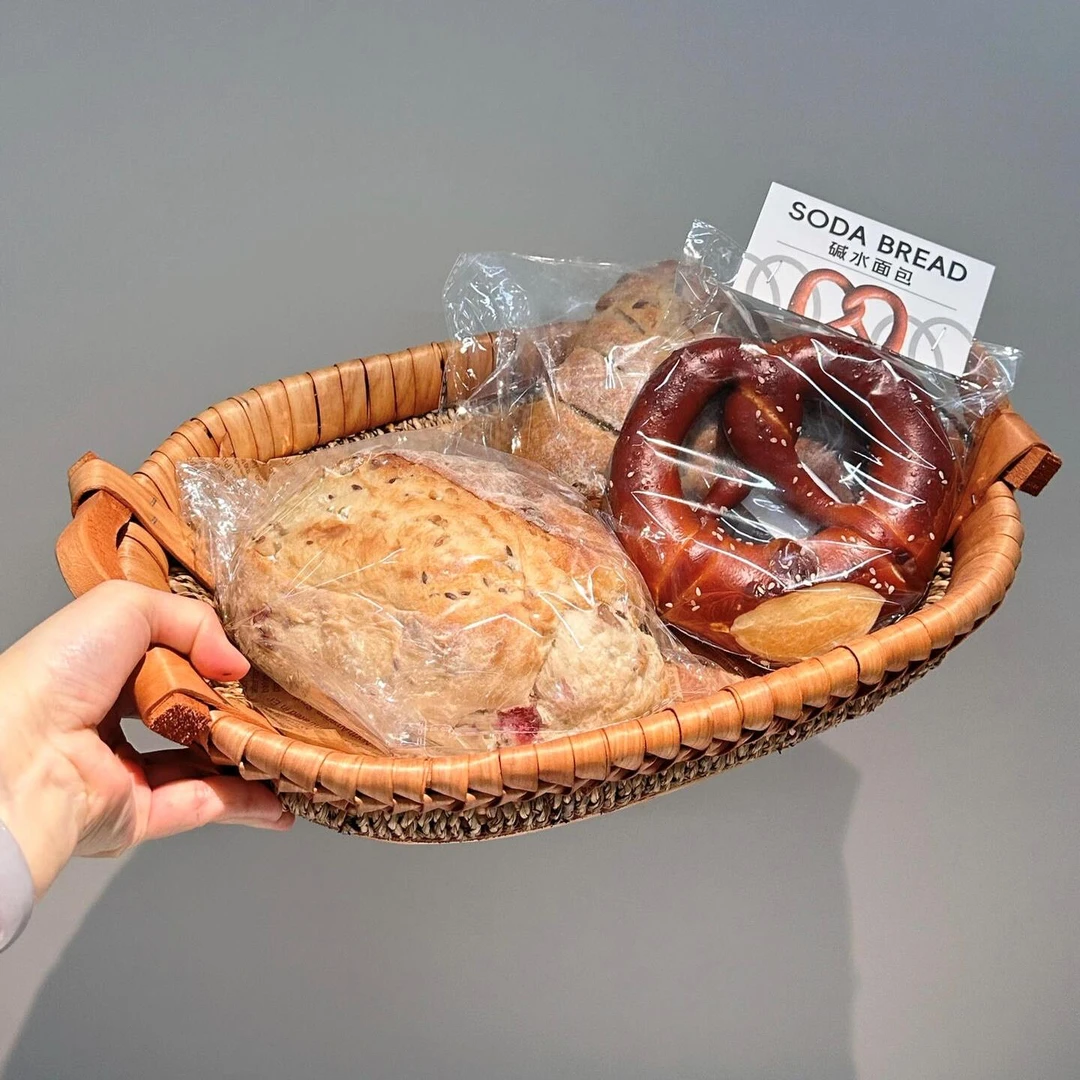 藤编收纳筐复古面包筐双耳收纳托盘家用高级感点心盘水果筐储物篮