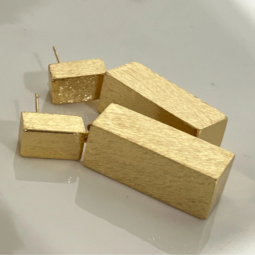 铜合金耳饰  5073西洋中古风 vintage素金方块耳环