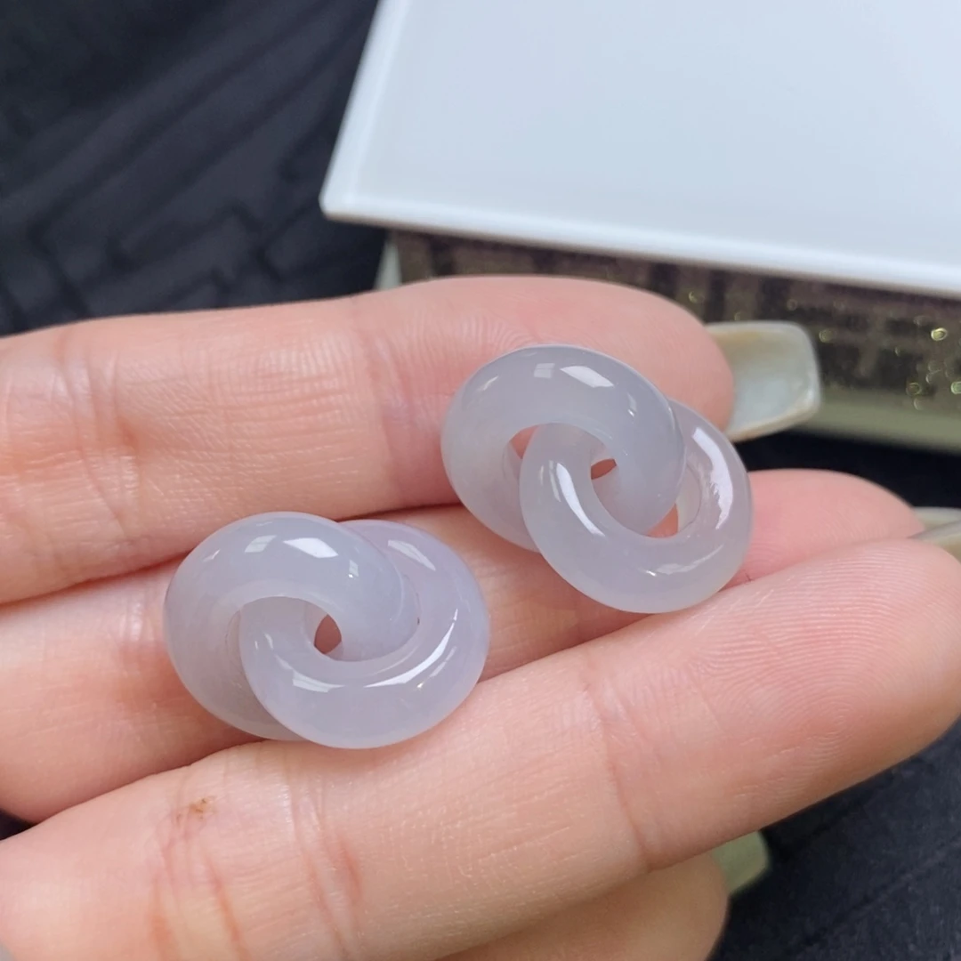 翡翠未镶嵌耳饰冰淡紫环环相扣