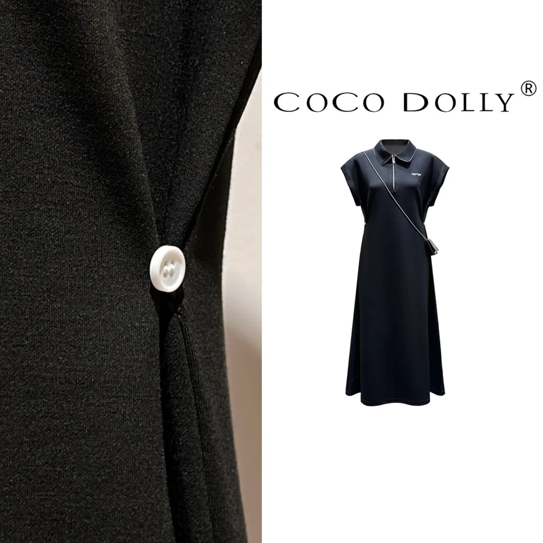 COCO DOLLY韩版半拉链翻领连衣裙2025夏季新款翻领收腰显瘦9822