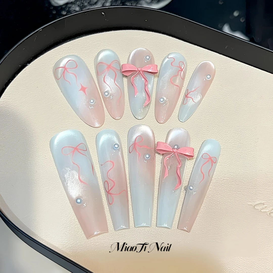 【气泡水】【9个甲型定制】猫哥 夏日氛围感猫眼手绘蝴蝶纯手工穿戴甲