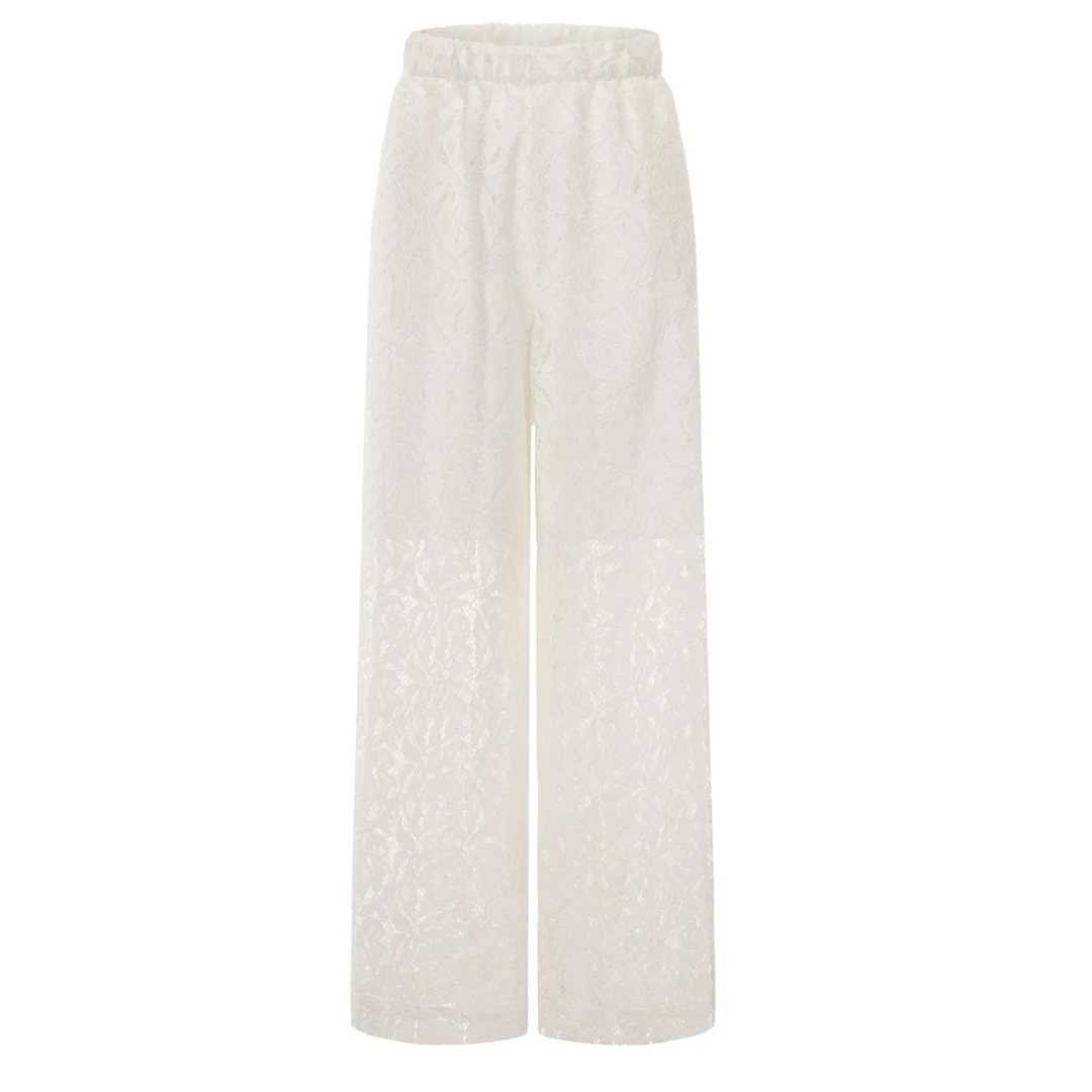 JUNYANG杨君 白玉如兰蕾丝直筒长裤