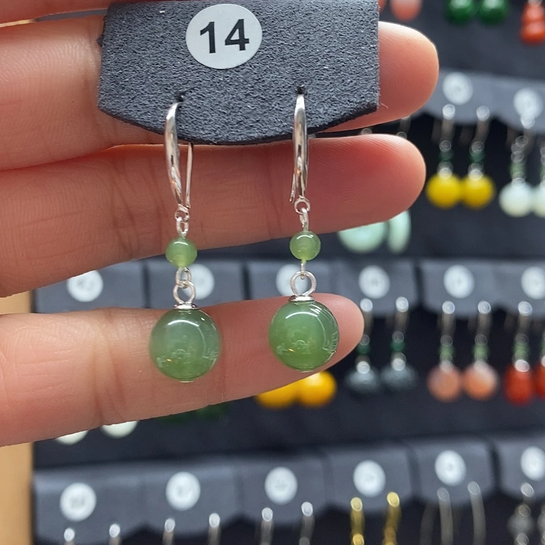 和田玉银S925镶嵌耳饰