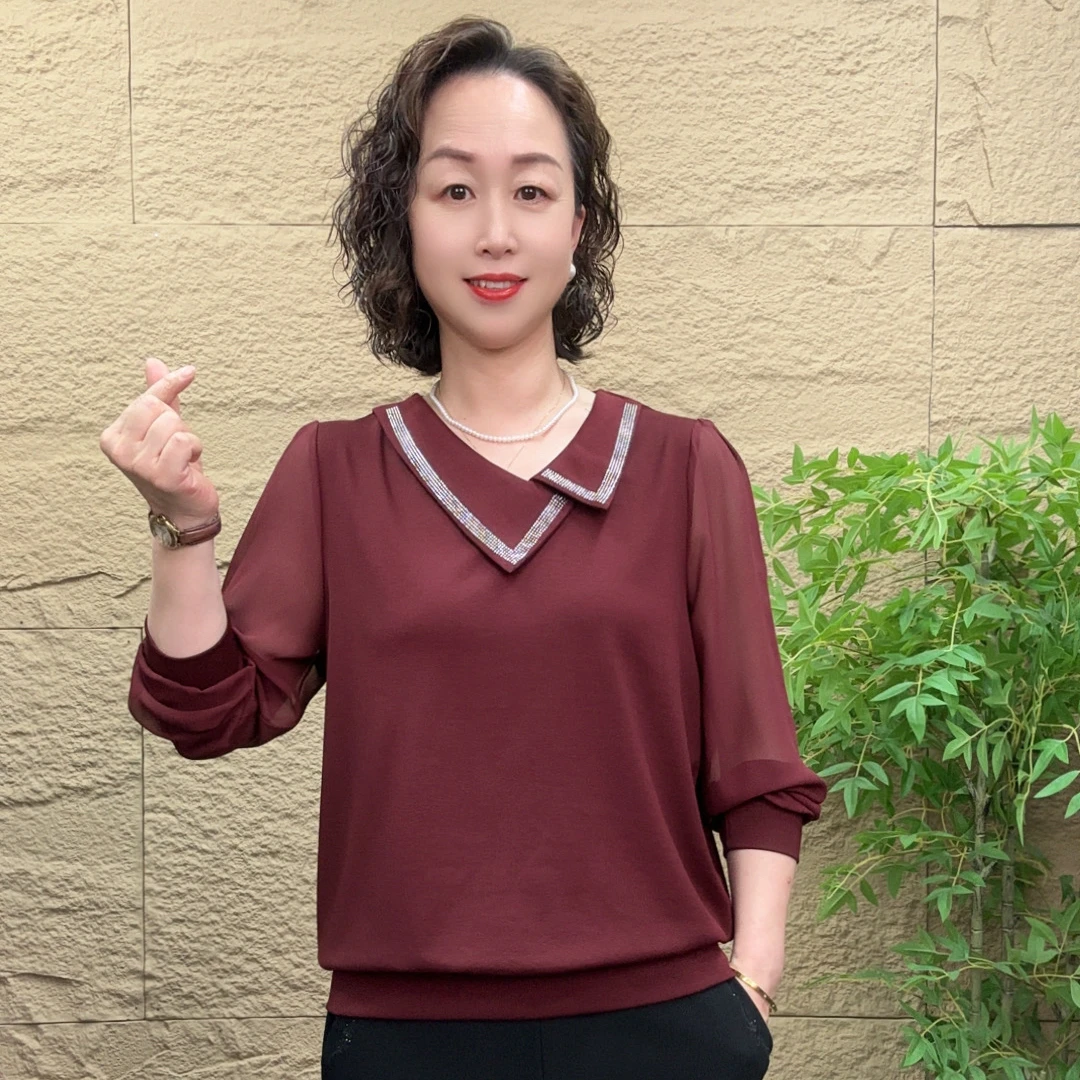 妈妈装流行时尚女装宽松秋装气质女士欧若拉独特漂亮上装休闲长袖