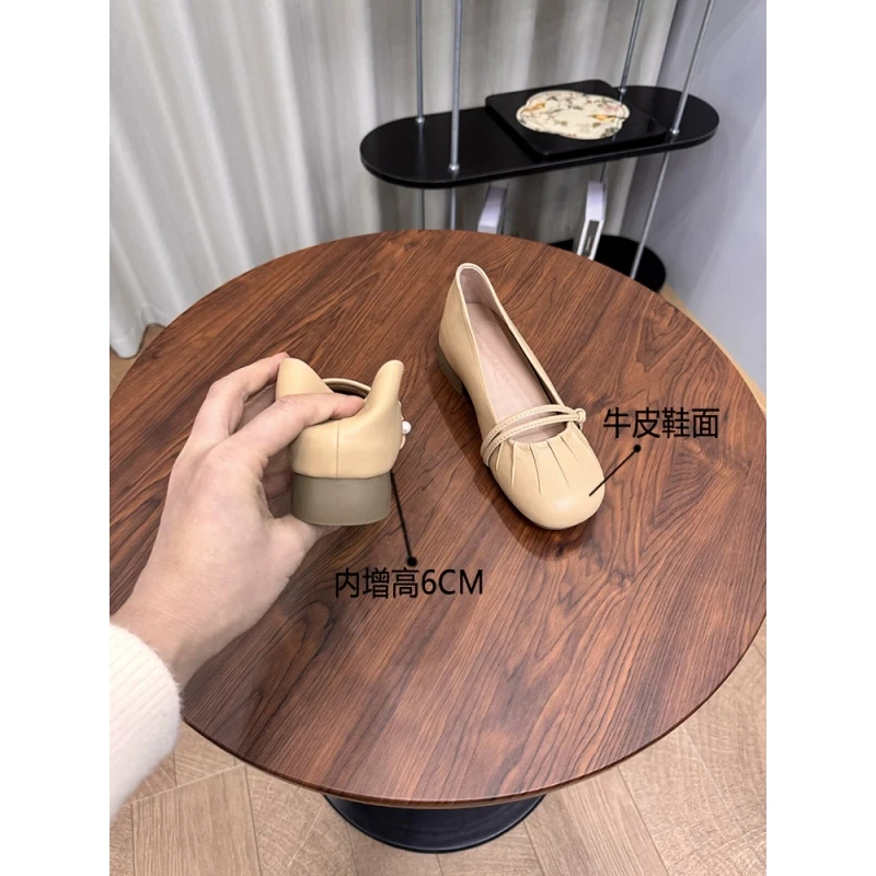 牛皮版6cm内增高不累脚法式温柔玛丽珍鞋软皮舒适圆头浅口单鞋女