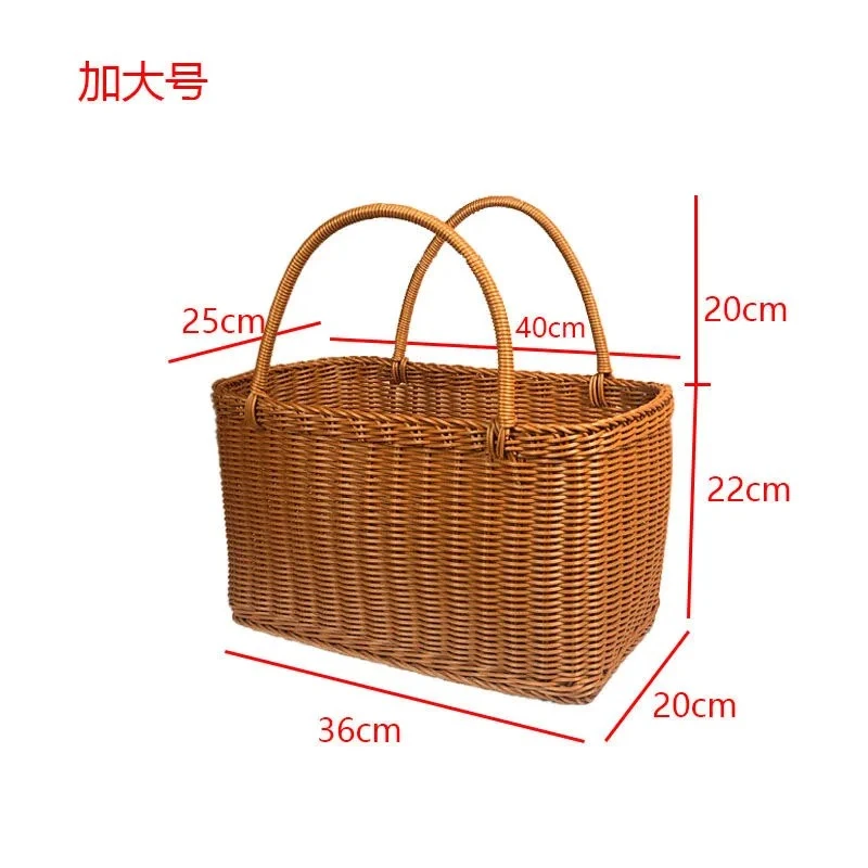 B20仿藤手工编织长方形买菜篮购物篮收纳篮手提篮38*25*23