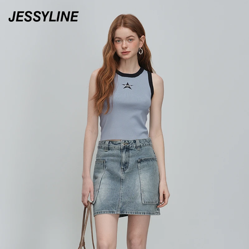 jessyline2025春夏季新款 杰茜莱时尚百搭短款修身针织衫女士背心
