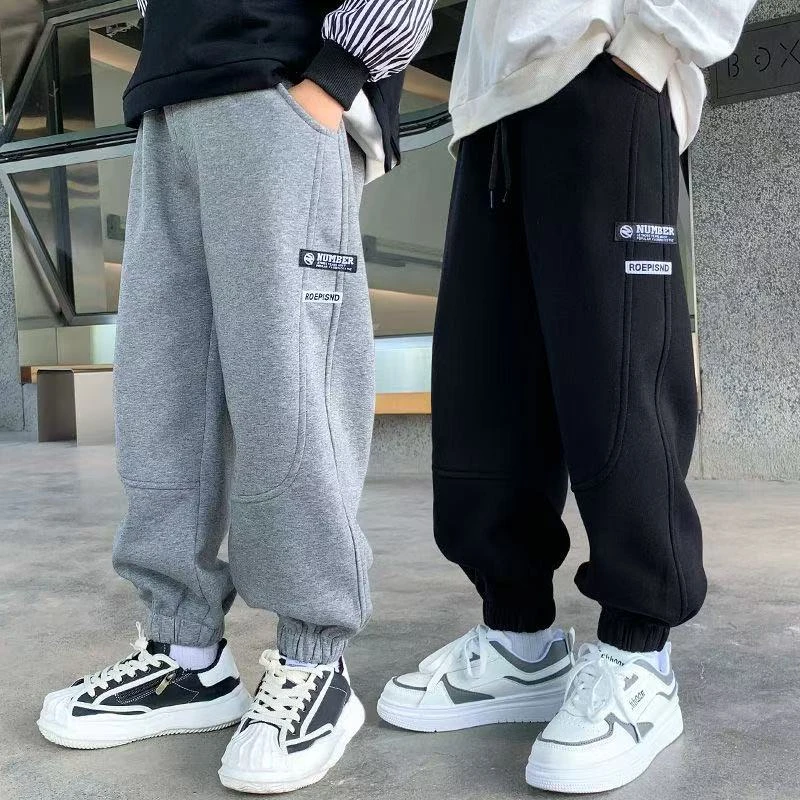 F00503男童秋冬一体绒卫裤2025年春秋加绒新款休闲运动风长裤百搭