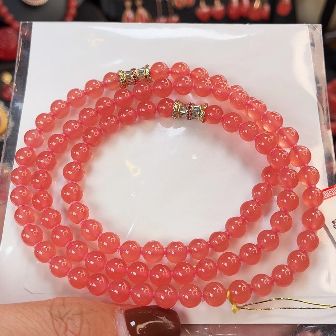 菱锰矿（红纹石）未镶嵌手绳38.422g6.3mm