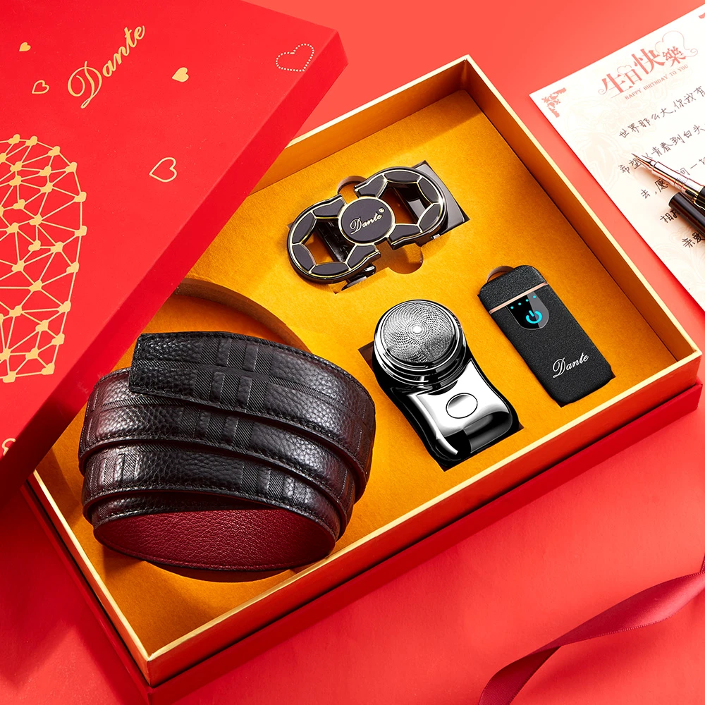 Dante丹迪男士皮带真皮头层牛皮时尚自动扣商务裤带赠打火机