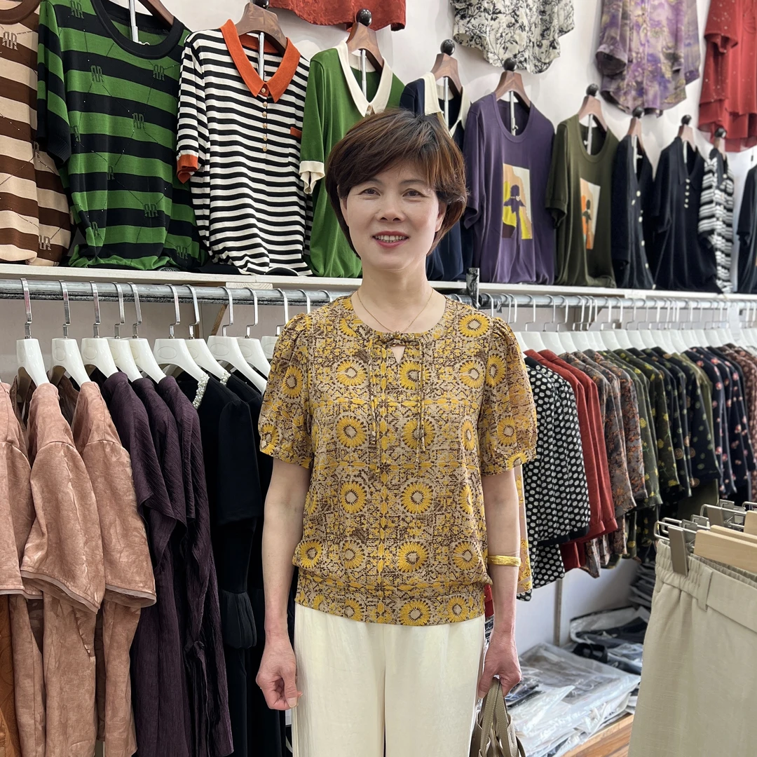 小美家  宽松遮肚印花T恤衫夏季中老年女装时尚短袖妈妈装
