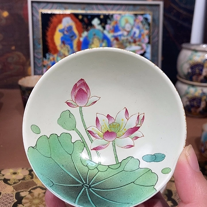 手工手绘荷花茶杯