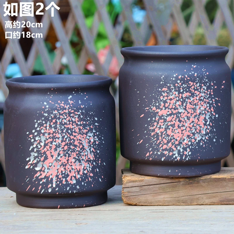 粗陶老桩多肉花盆法师盆栽简约直筒悬崖紫砂透气陶瓷三角梅盆2218