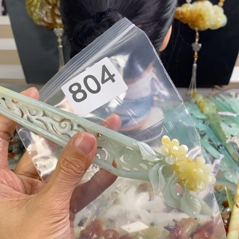 【闪购商品】岫玉发饰合金月**花