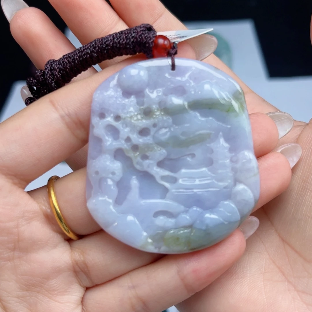 颈饰未镶嵌翡翠天然翡翠山水牌