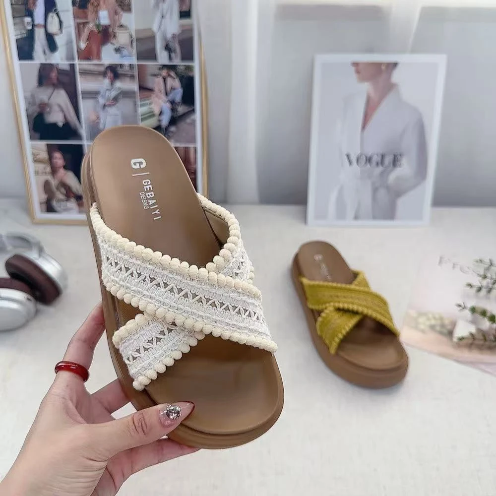 165-10夏季复古百搭针织软底拖鞋