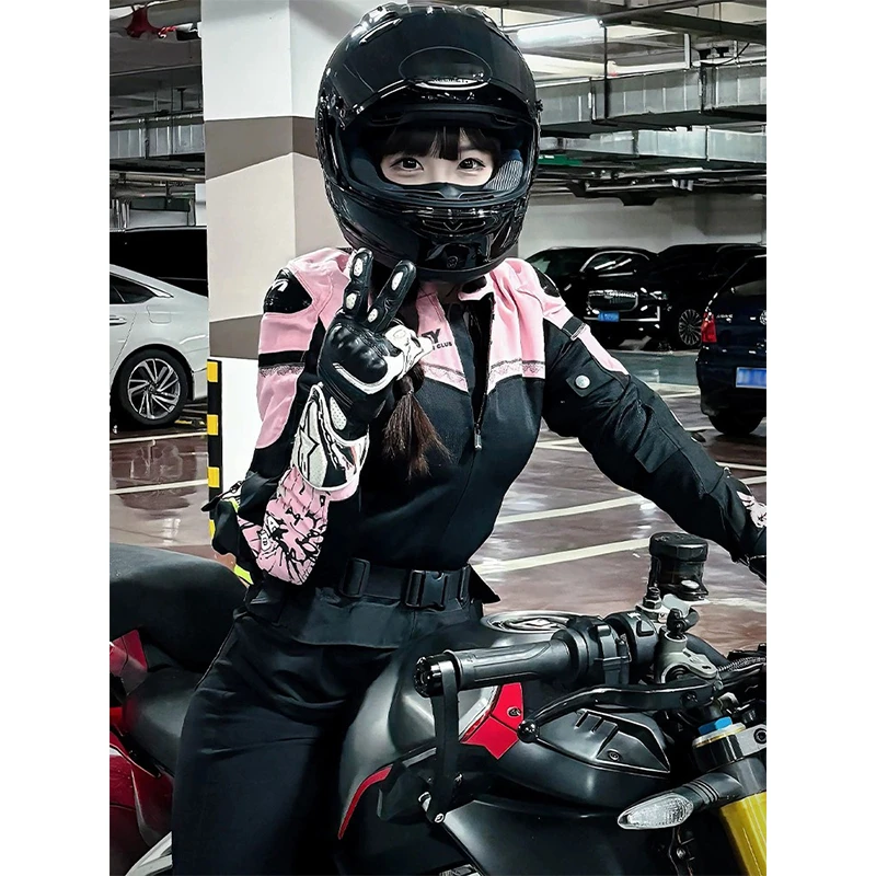KSKM粉黑拼色机车骑行服外套女2025春季新款美式辣妹短款赛车夹克
