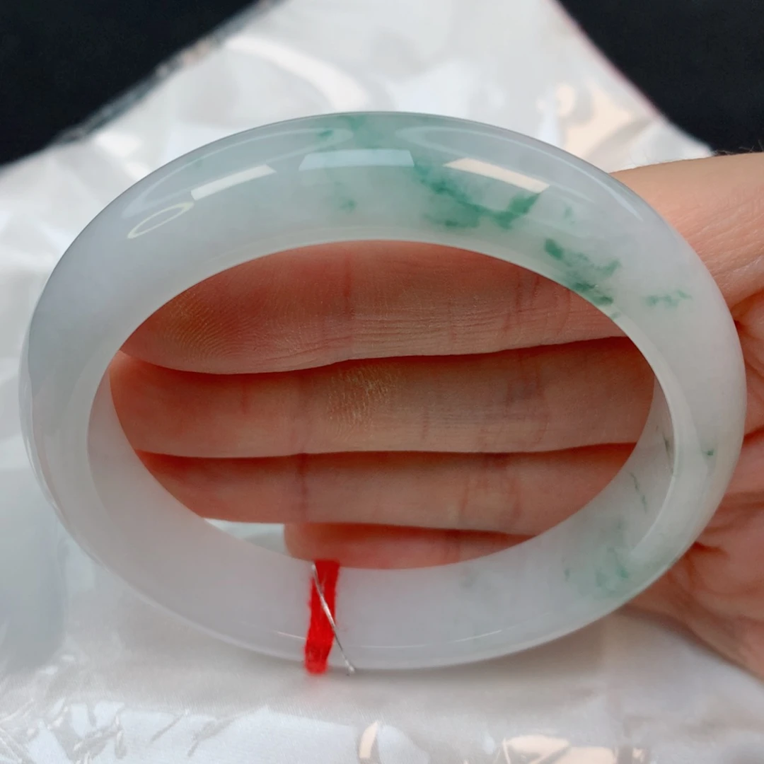 未镶嵌手镯翡翠58正圈，白底飘花，040