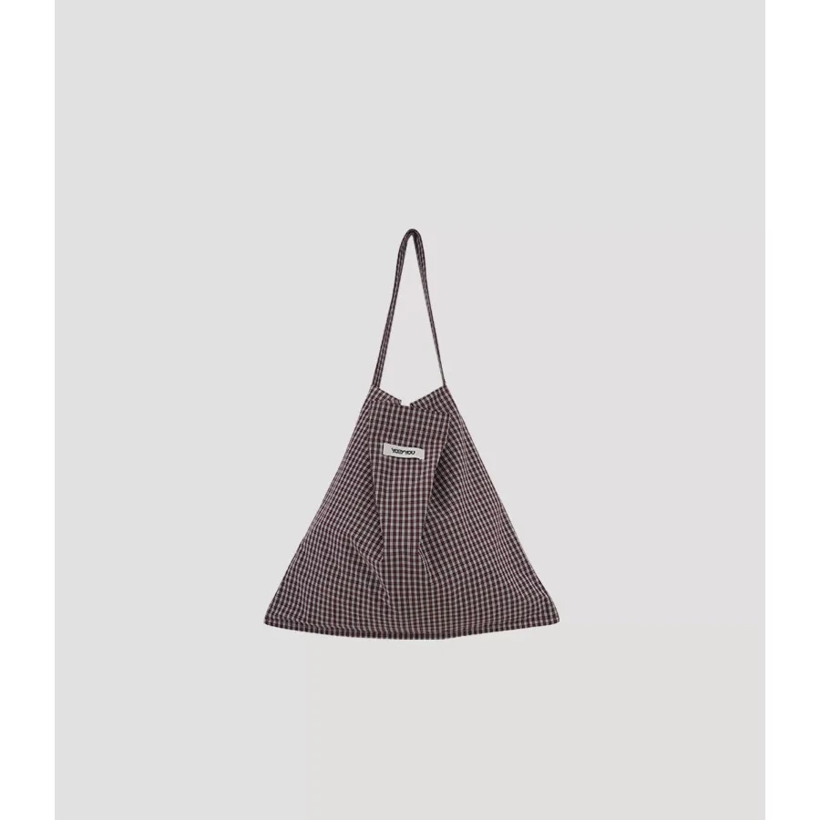 YOEYYOU简约单肩布包2025春新款休闲红白格子大容量慵懒风帆布包