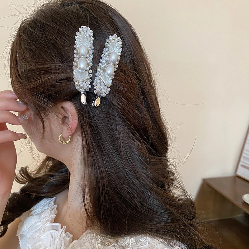 简约珍珠手工发夹法式优雅气质刘海侧边鸭嘴夹时尚百搭发卡发饰女