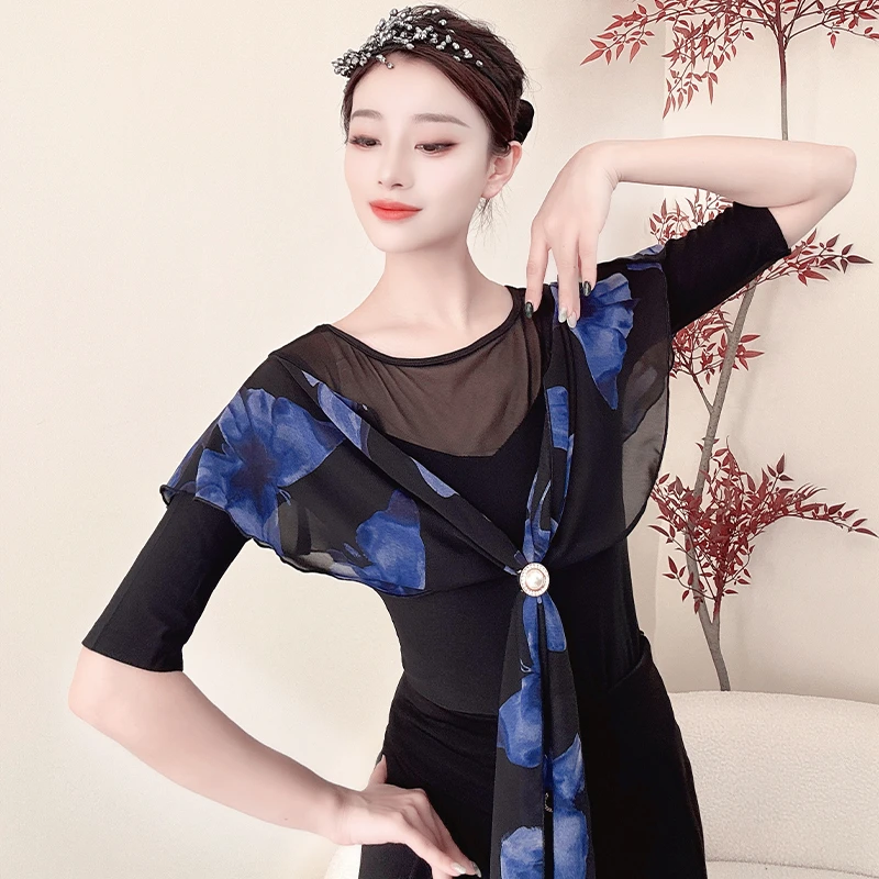 广场舞高级感练功服圆领中袖拉丁舞现代舞舞蹈服
