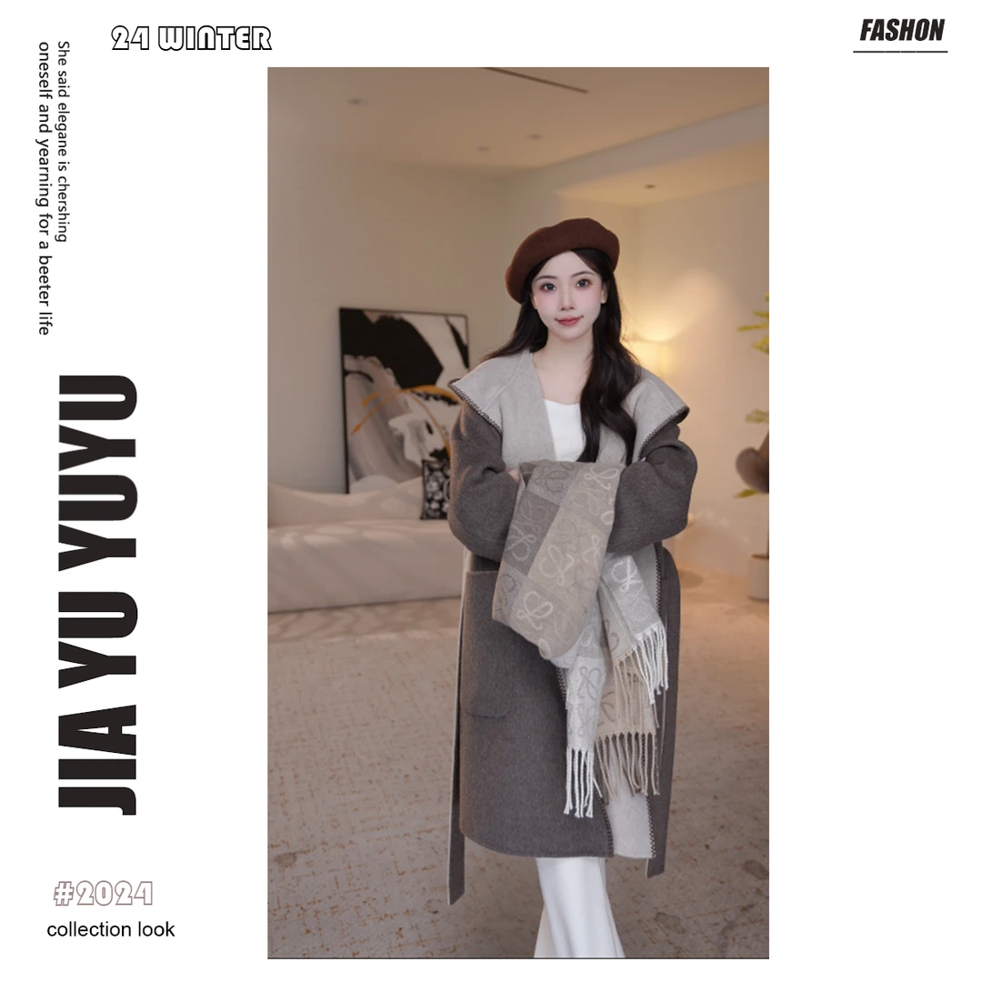 【佳瑜】秋冬新款韩版双面双穿毛呢大衣连帽宽松外套女28D172