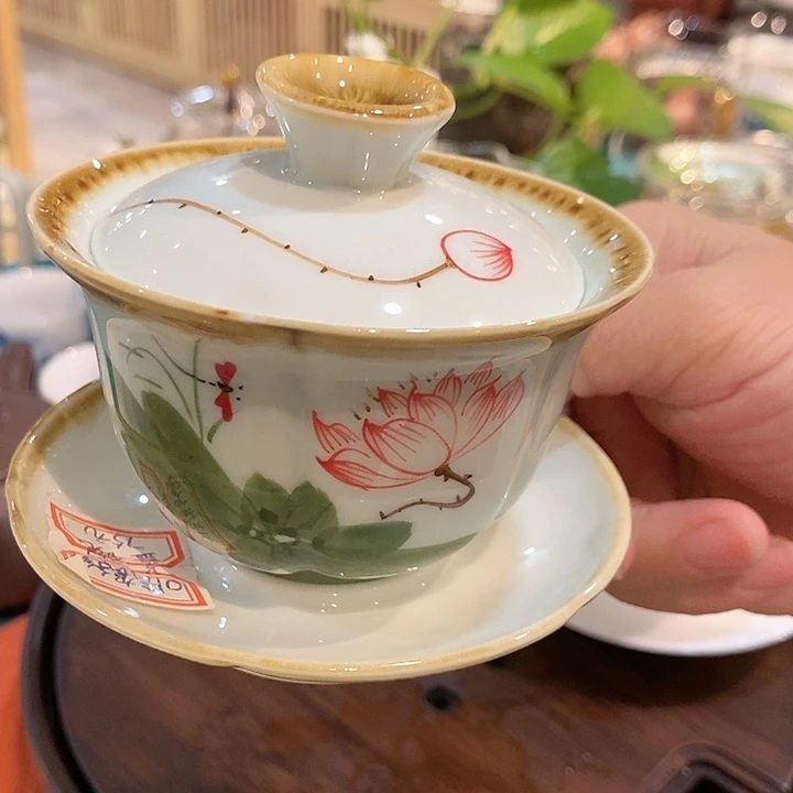 青瓷手绘盖碗瓷茶具