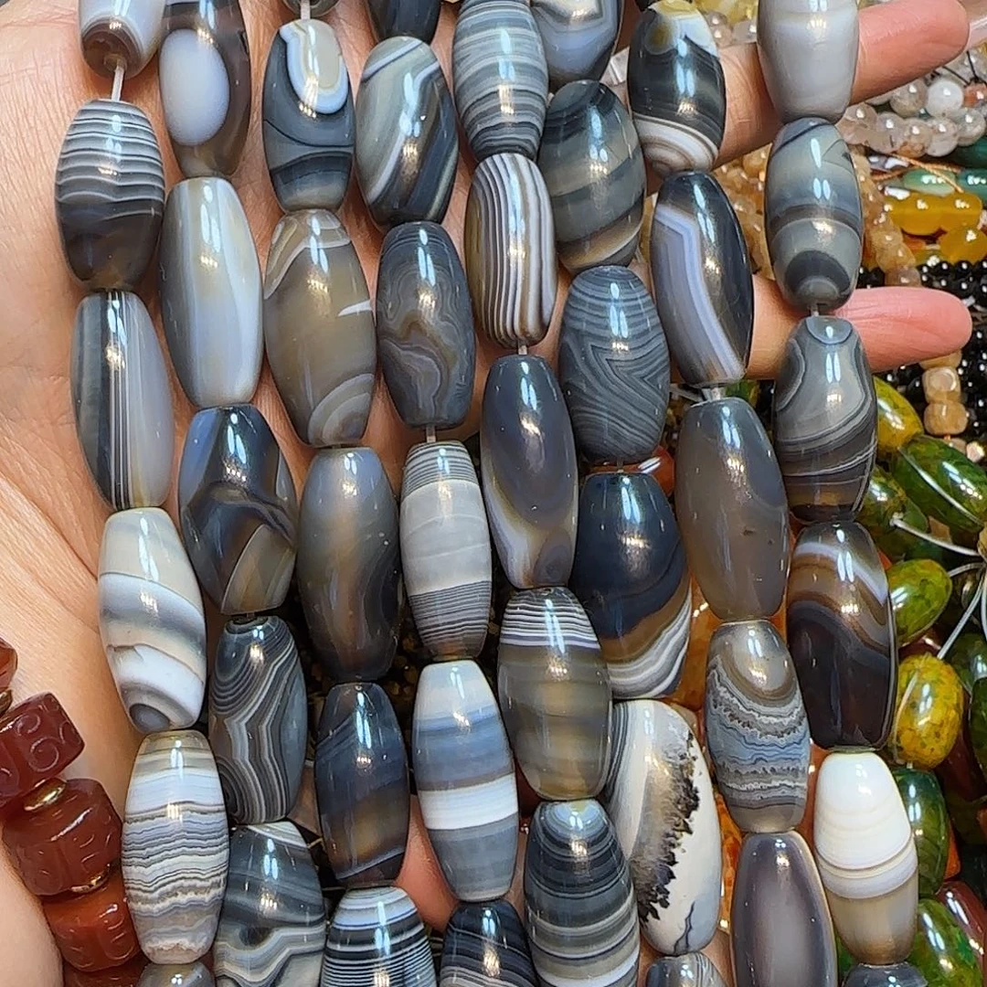 玛瑙/玉髓未镶嵌珠宝半成品天然波斯湾蚕丝天珠一条10✖️30