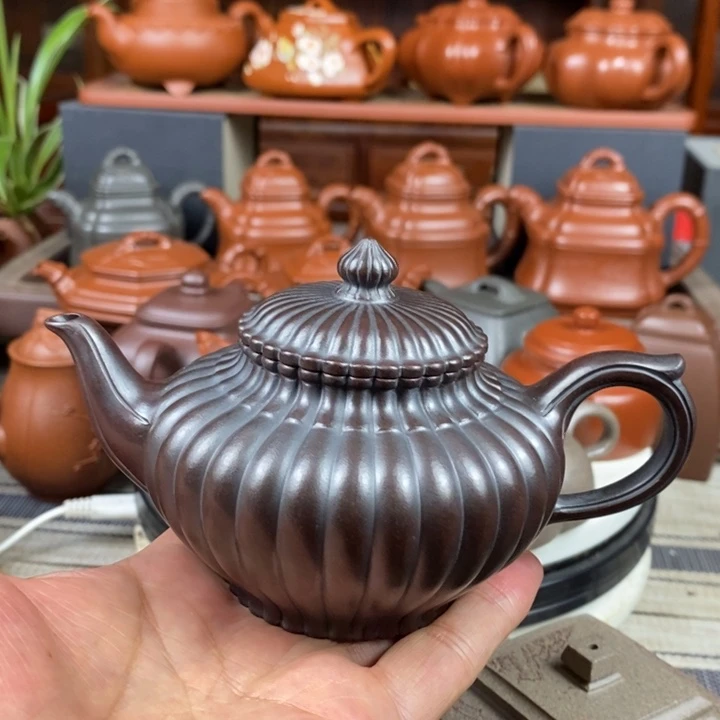 茶壶紫砂筋纹笑樱230cc原矿老紫泥还原烧618特价