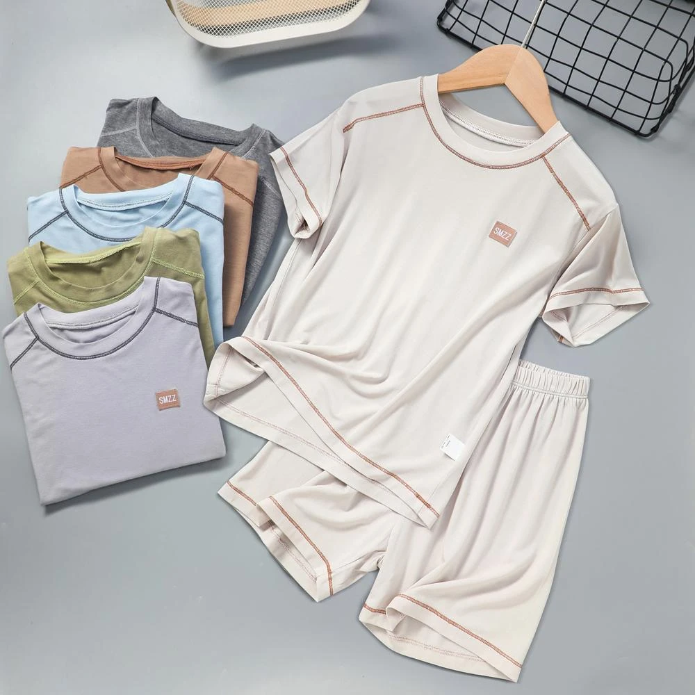 莫代尔儿童夏季套装男童短袖短裤男孩睡衣两件套薄款青少年空调服