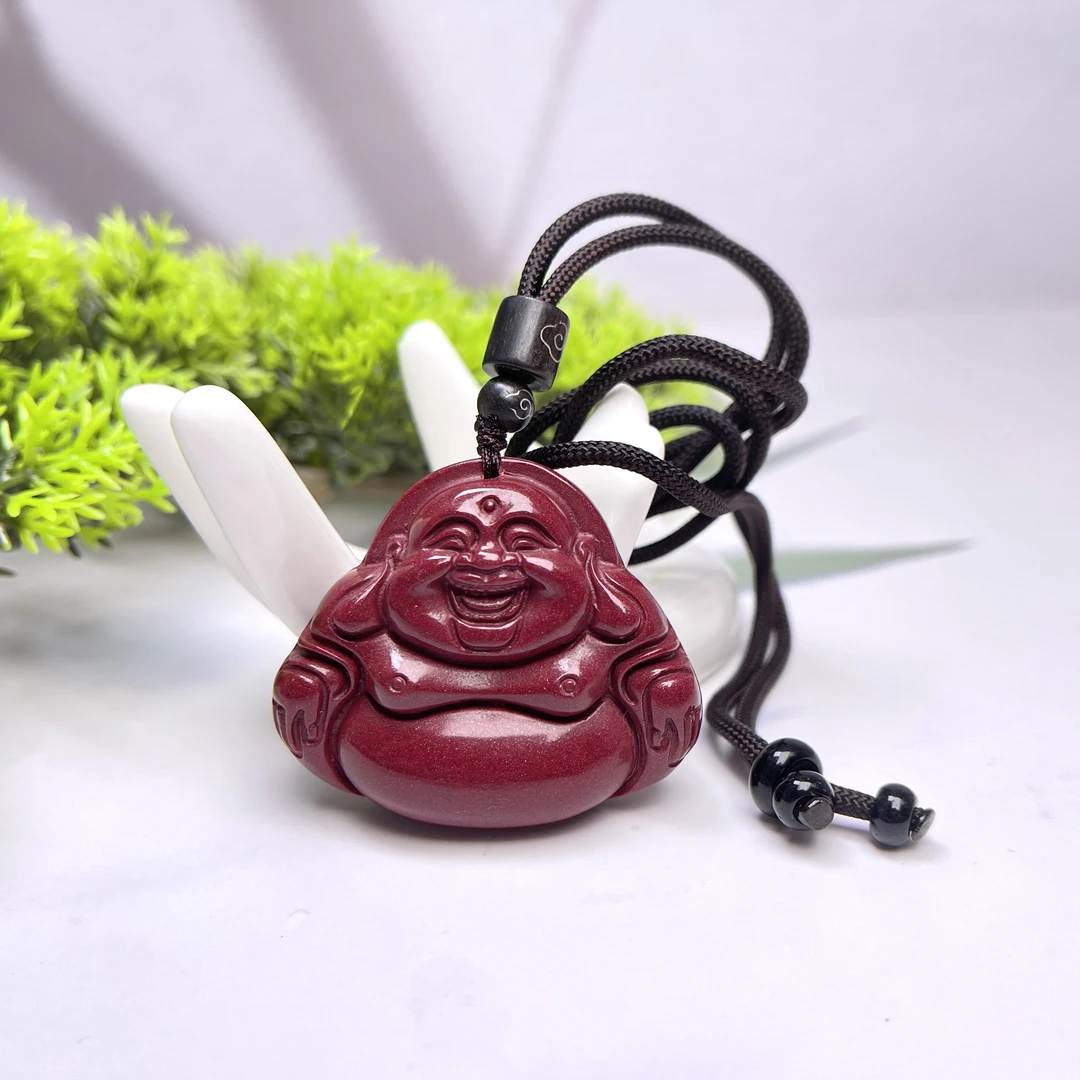 含辰砂工艺品 石惑珠宝*朱砂弥勒佛吊坠