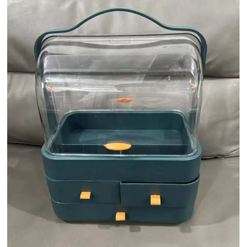 网红桌面化妆品收纳盒防尘抽屉式带盖家用梳妆台护肤品置物架 AL