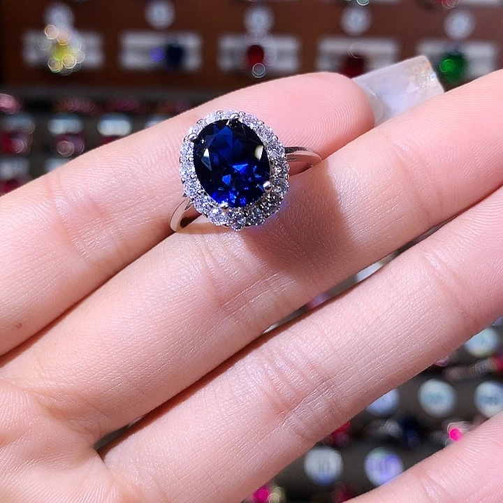 蓝宝石戒指银S925镶嵌白810