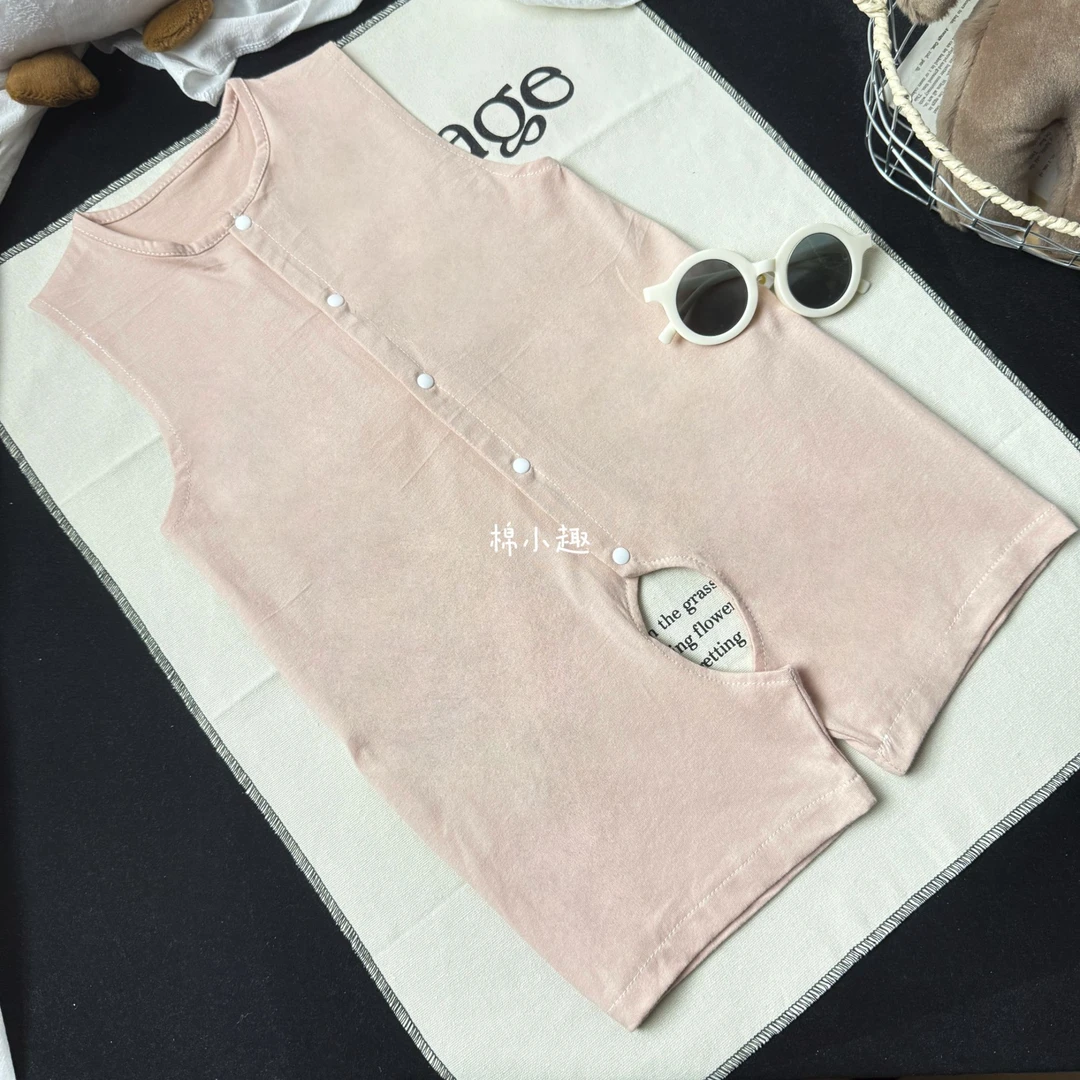 肉粉色碎花背心婴幼宝宝单层背心哈衣连体衣柔软舒适开裆