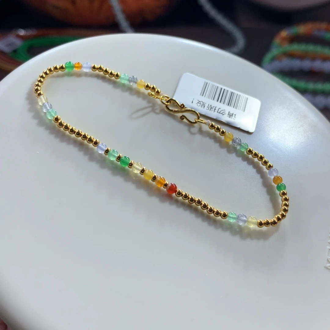 翡翠未镶嵌手链小精品18.k金玉满堂浓彩多巴胺小米手链卡2.7