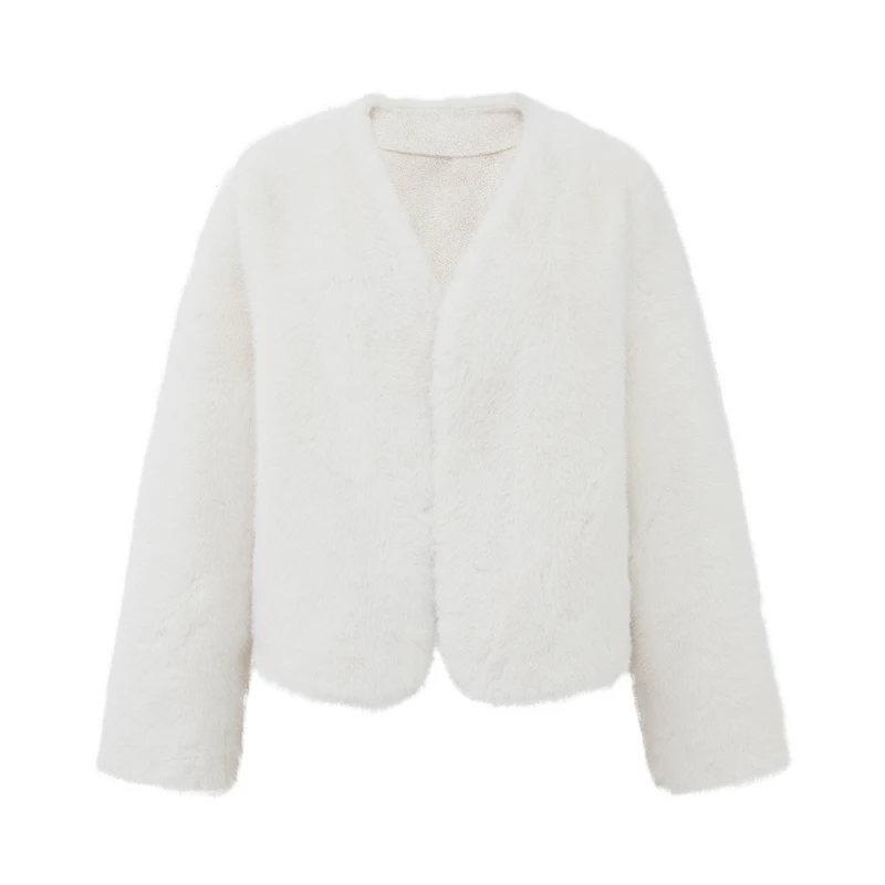 LULUALWAYS我爱露露冬季新款小众质感简约环保仿水貂毛短外套女