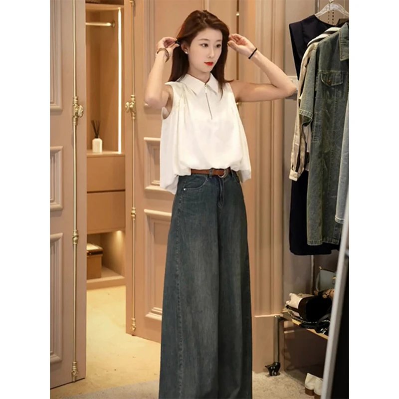 2024年气质韩版时尚宽松显瘦无袖衬衫高级感法式舒适别致短款衬衣