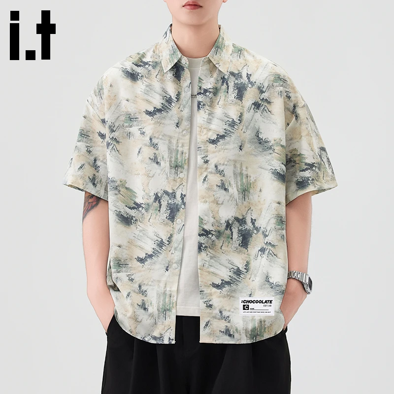 i.t:CHOCOOLATE男款美式扎染花衬衫2025秋冬新款休闲度假半袖衬衣