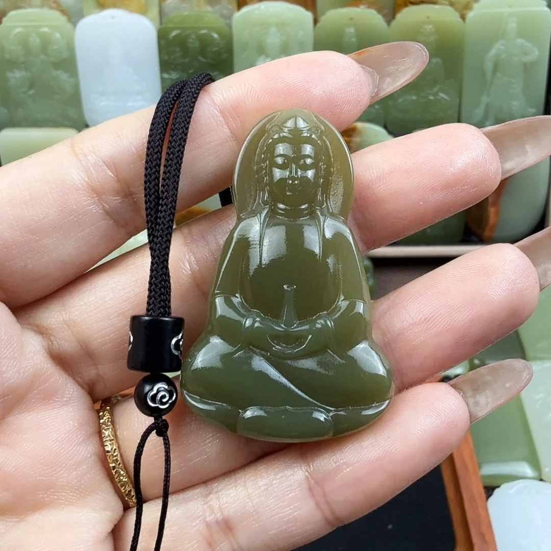 菠菜绿立体观音吊坠