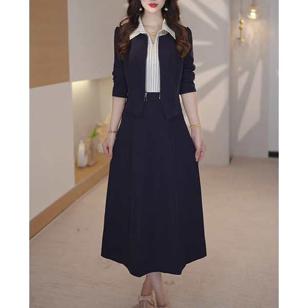 L5591假两件法式时尚连衣裙2025秋季新款长袖洋气显瘦气质裙子