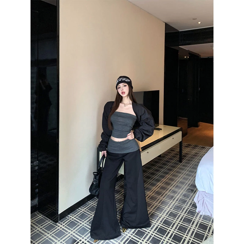 秋季小众设计感显瘦内搭修身时尚宽松外套上衣休闲百搭长裤套装女