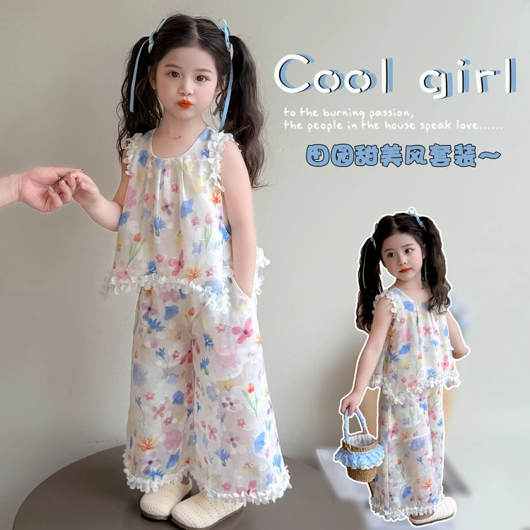 女童装2025新款碎花洋气女宝甜美风6-12岁小童韩版度假时髦夏天