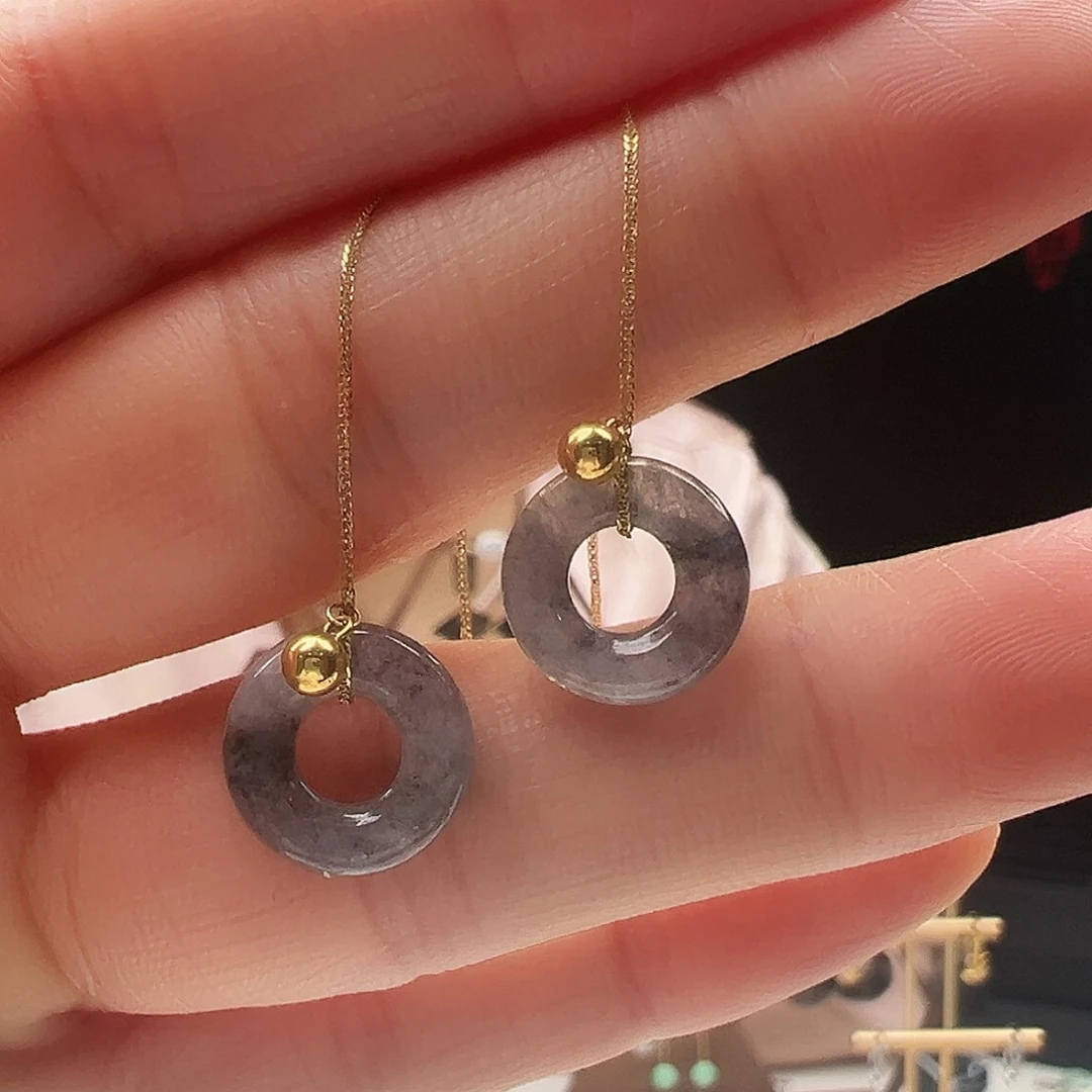 翡翠18K金镶嵌耳饰燕天然翡翠