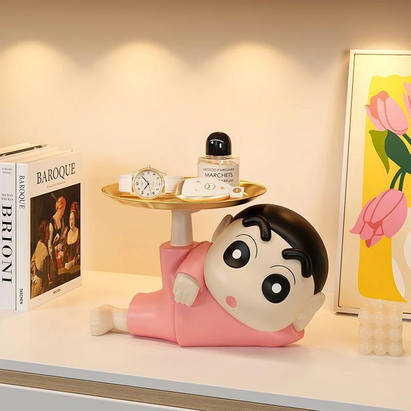 蜡笔小新钥匙收纳托盘桌面客厅家居装饰礼物玄关摆千鸟格收桌面