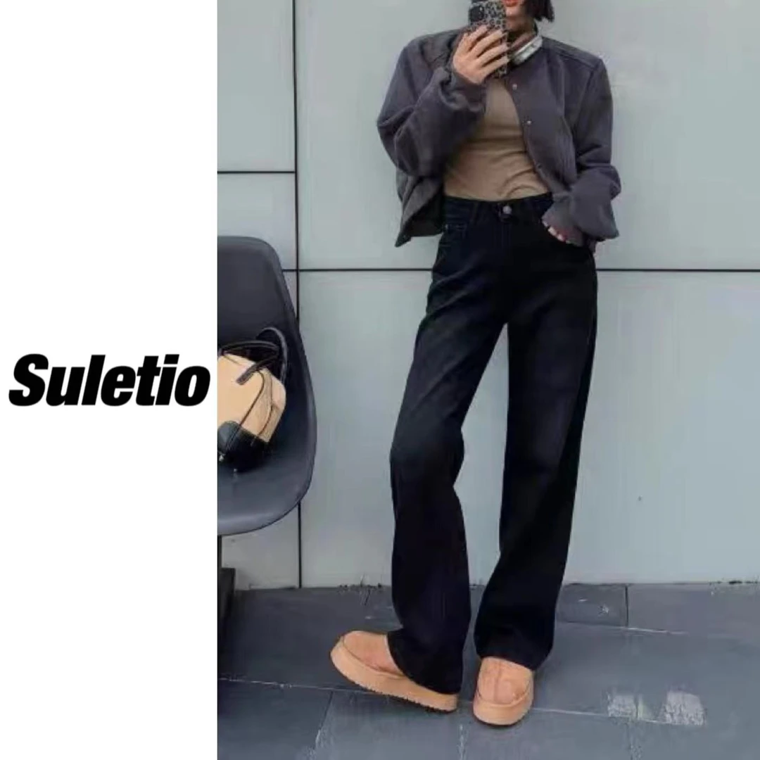 58298-1#安琪斯冬季植绒加绒显高显瘦四面弹窄版直筒牛仔裤裤子